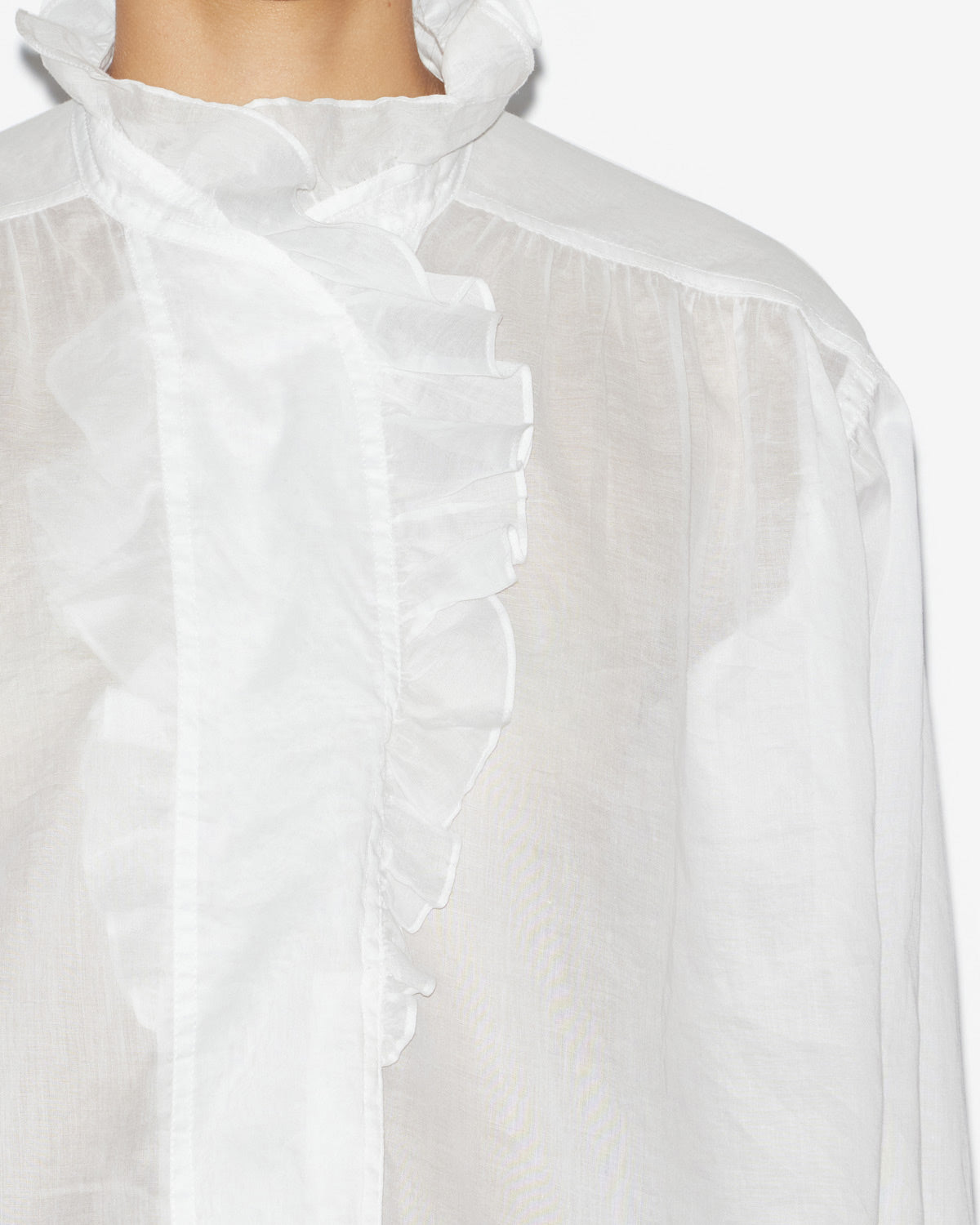 Pamiala frilly blouse in plain-colored cotton voile - White - Woman - 2