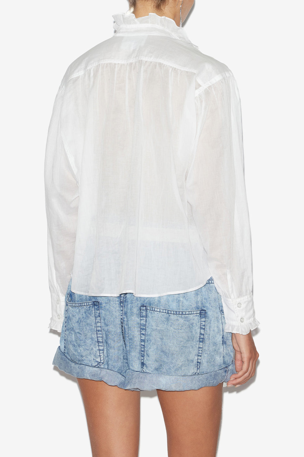 Blusa pamiala in voile di cotone tinta unita con volant - Bianco - Woman - 5