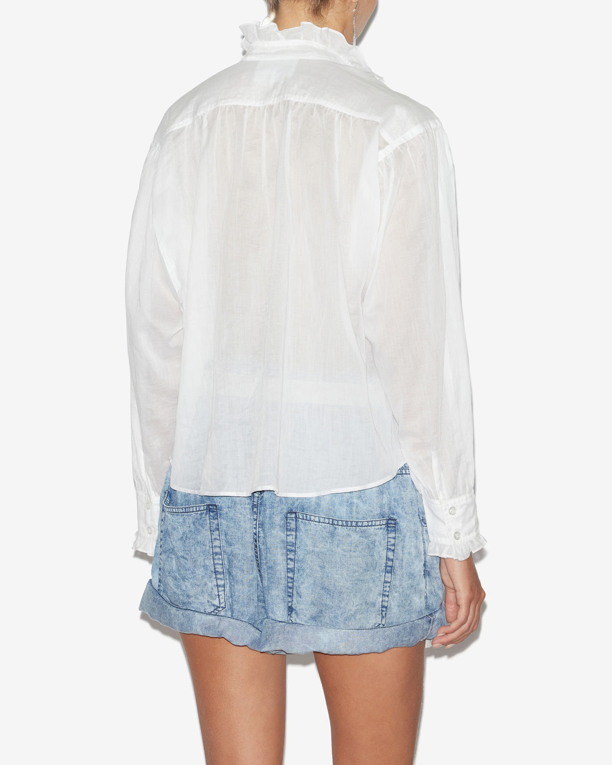 Pamiala frilly blouse in plain-colored cotton voile - White - Woman - 4