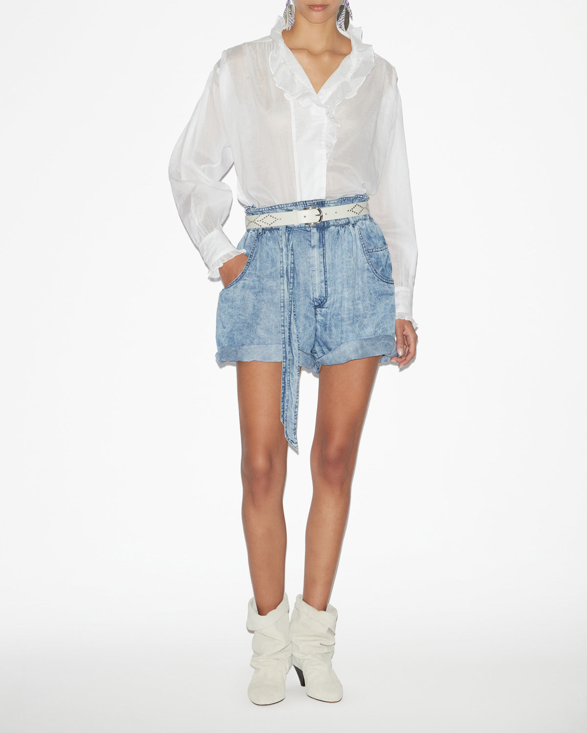 Pamiala frilly blouse in plain-colored cotton voile - White - Woman - 1