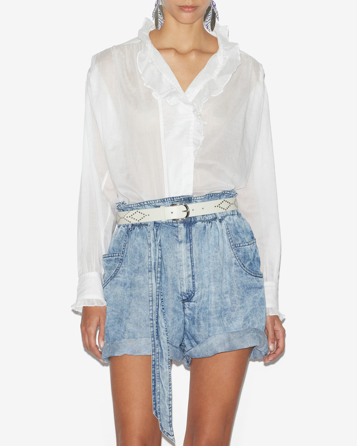 Pamiala frilly blouse in plain-colored cotton voile - White - Woman - 3