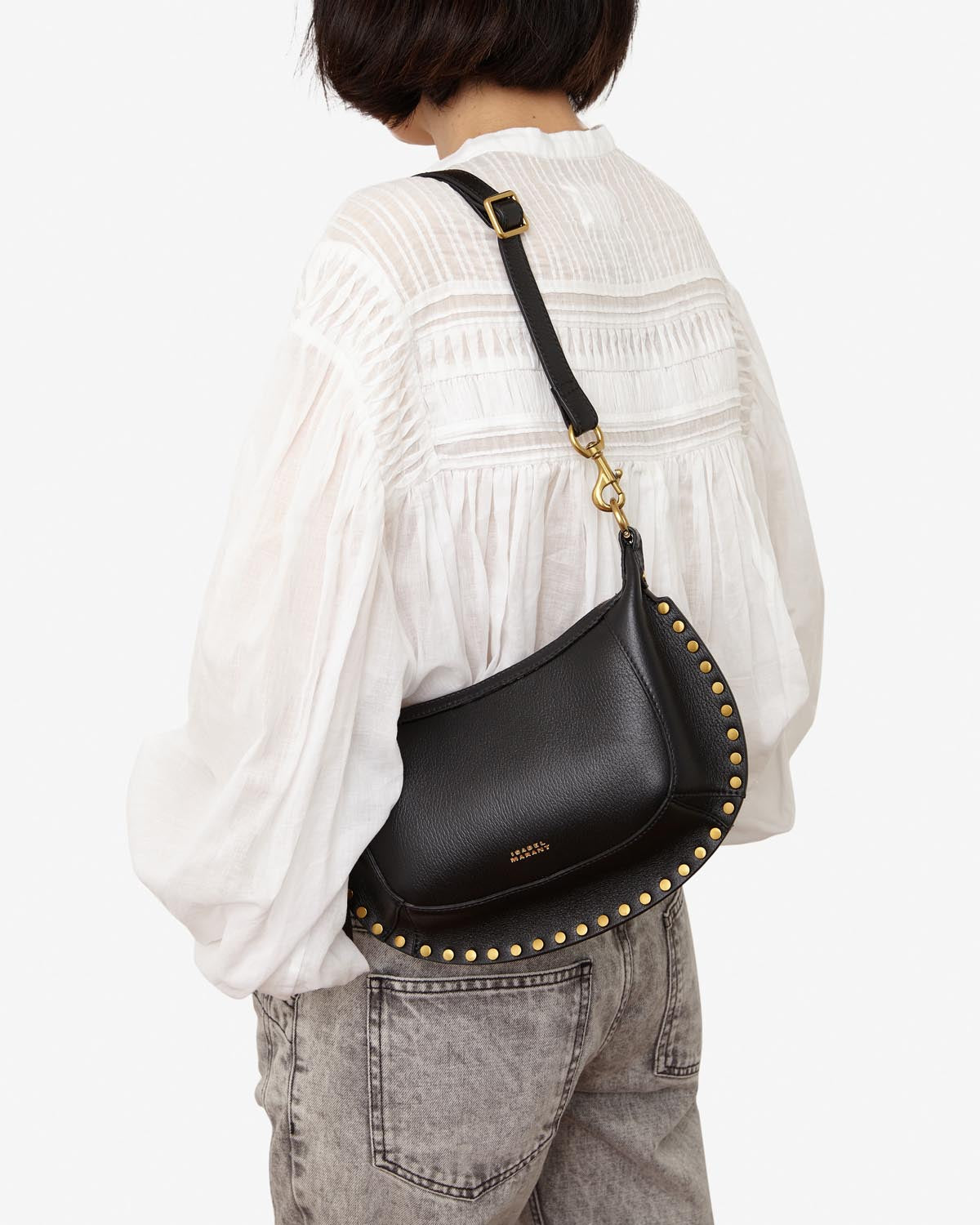 Oskan moon shoulder bag in full-grain leather - Black - Woman - 4