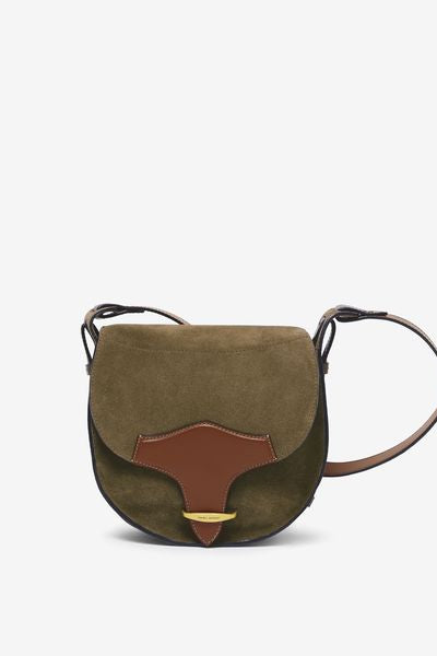 Botsy day shoulder bag in suede leather - Khaki - Woman - 12