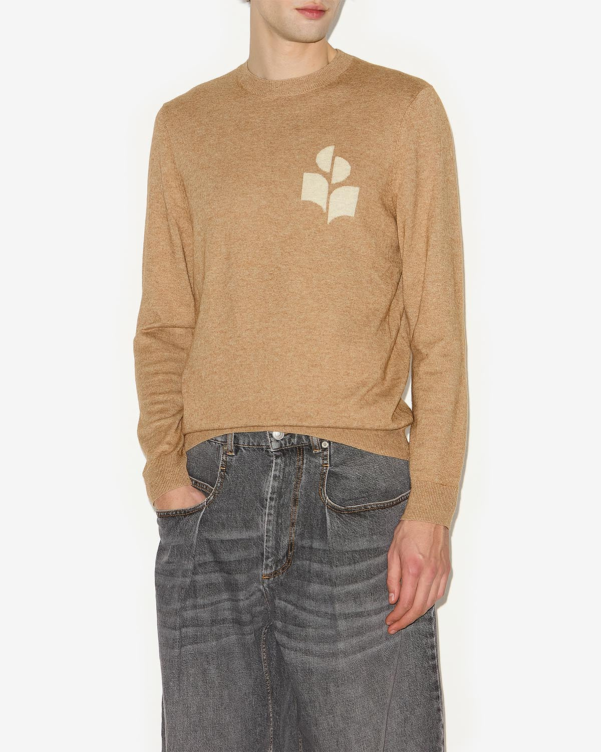 Pull evans à logo en laine mélangée - Camel - Man - 3