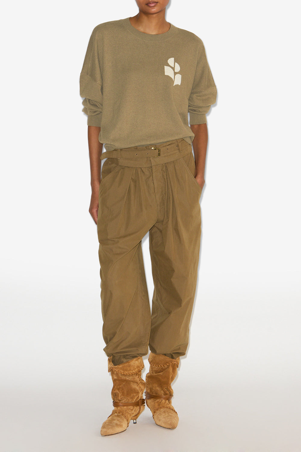 Pullover marisans mit logo aus wolle und baumwolle - Khaki - Woman - 2
