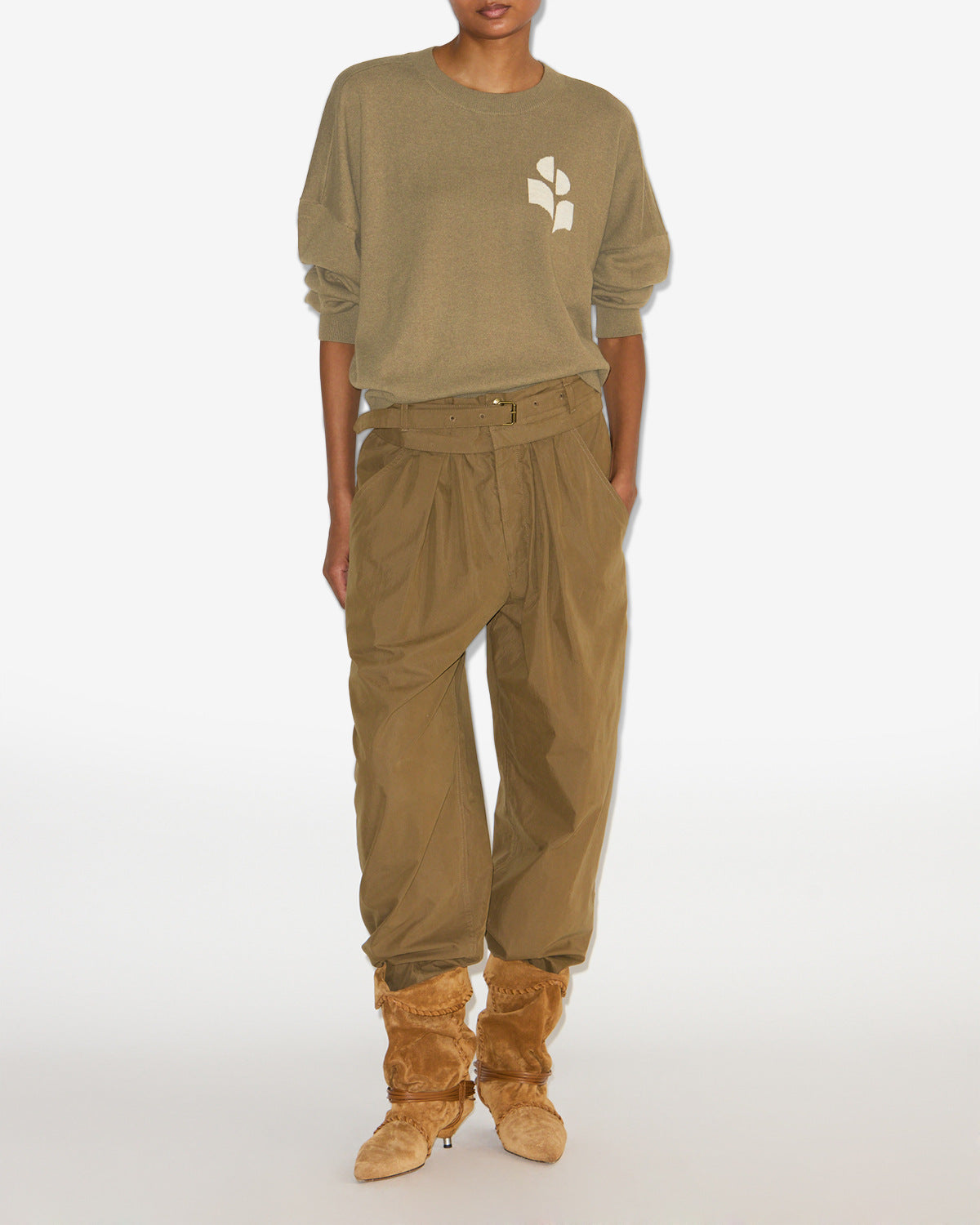 Maglione con logo marisans in lana e cotone - Cachi - Woman - 1