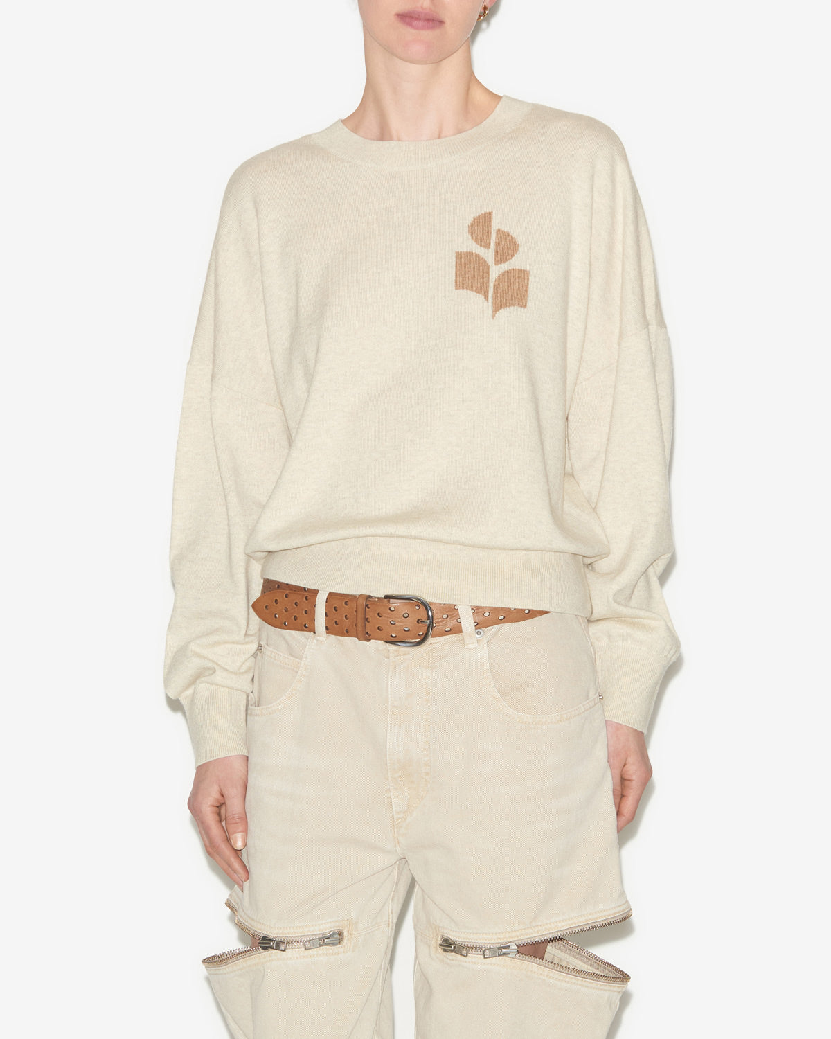 Marisans sweater Woman Light gray-camel 5