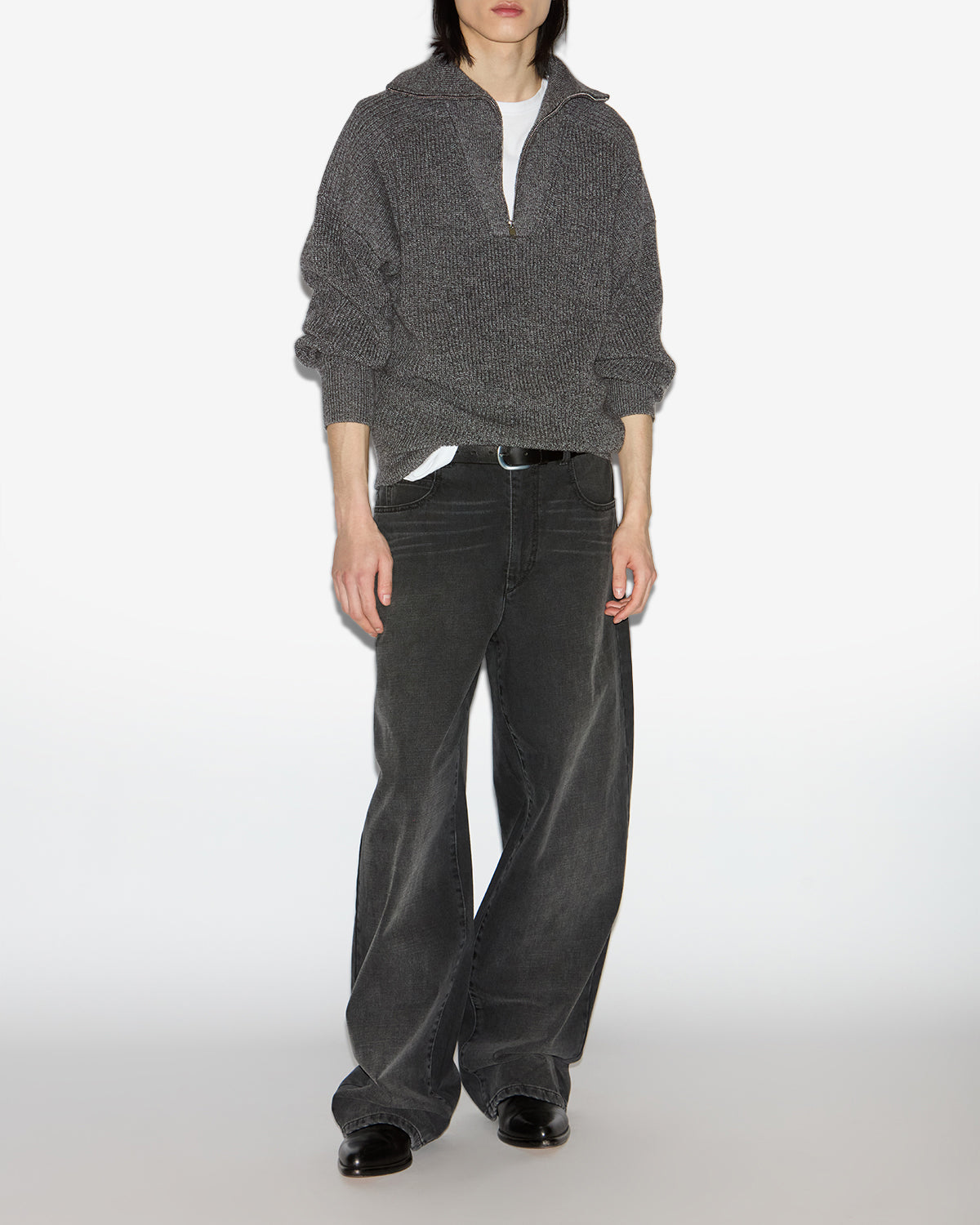 Benny wool zip-up collar sweater - Dark gray - Man - 1
