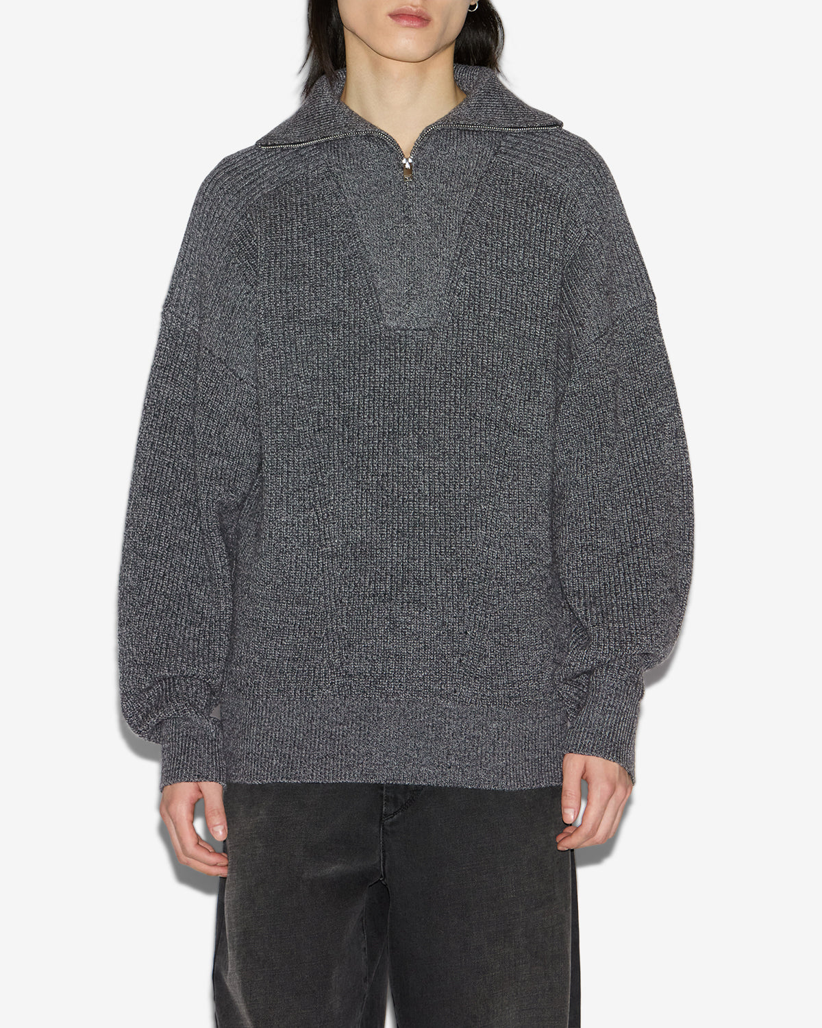 Benny wool zip-up collar sweater - Dark gray - Man - 3