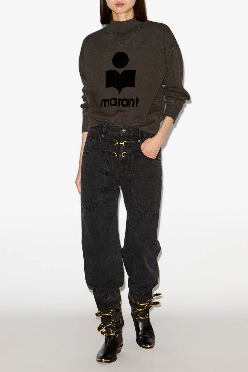 Sudadera de algodón con logotipo moby - Negro lavado - Woman - 2