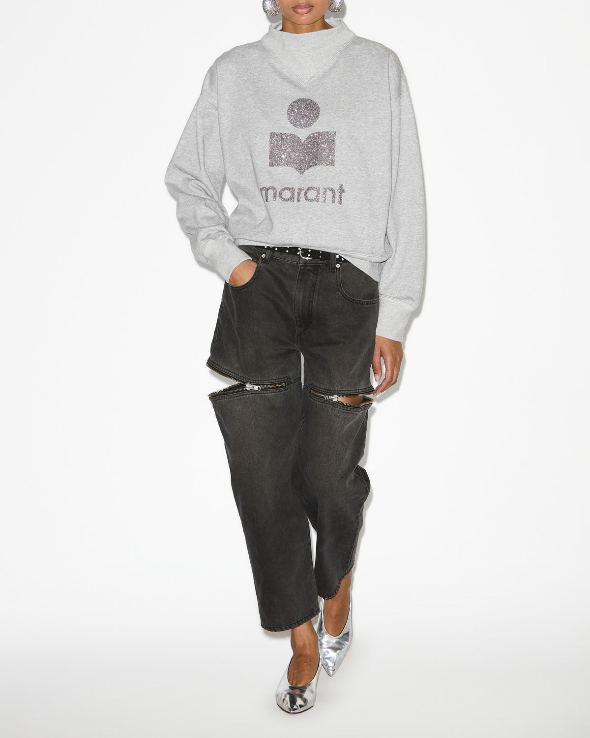Moby cotton sweatshirt with logo - Gray-silver - Woman - 1