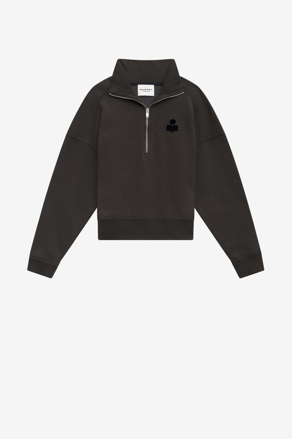 Sudadera corta ross de algodón con cuello alto - Negro lavado - Woman - 1