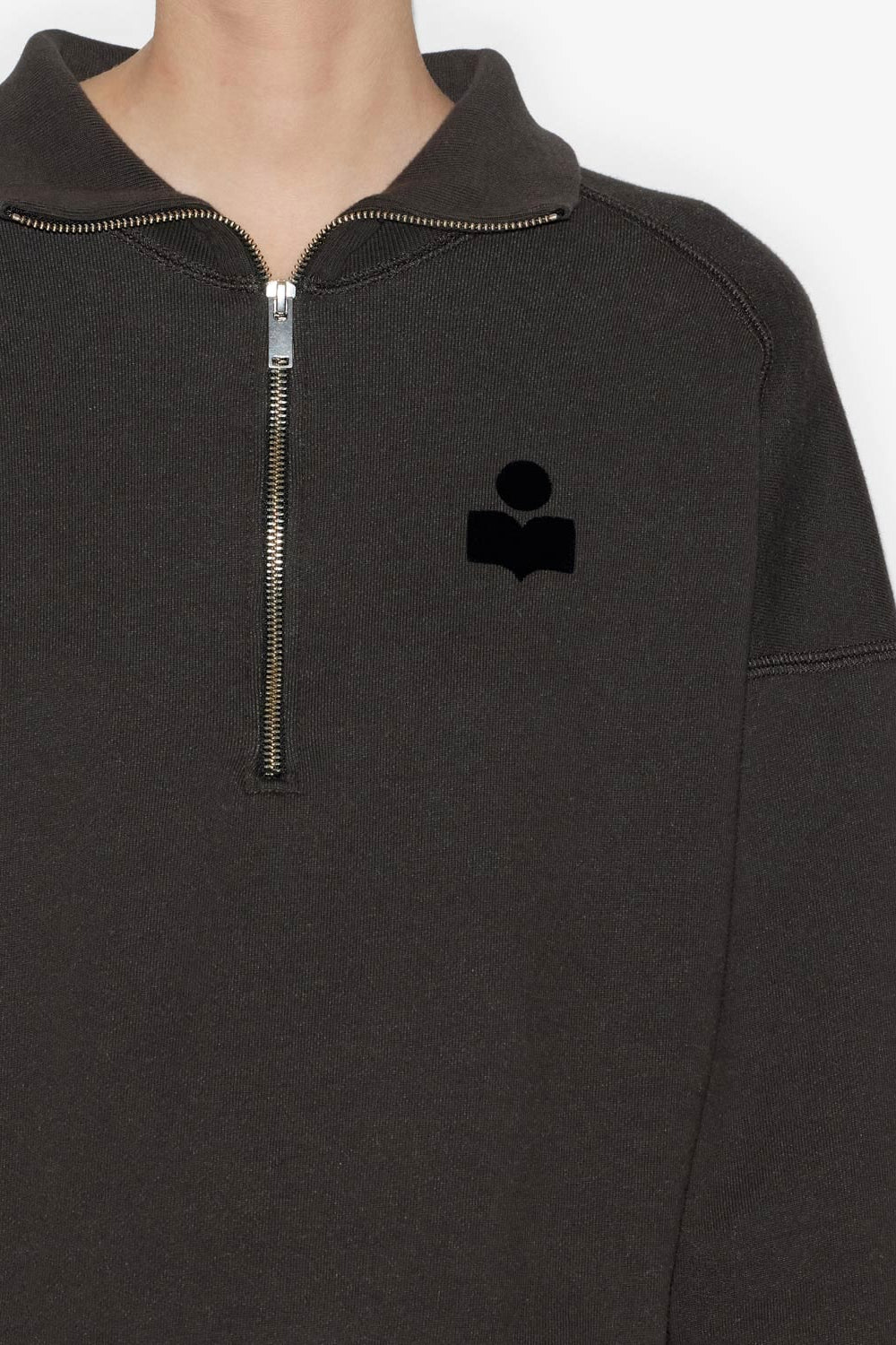 Sudadera corta ross de algodón con cuello alto - Negro lavado - Woman - 3