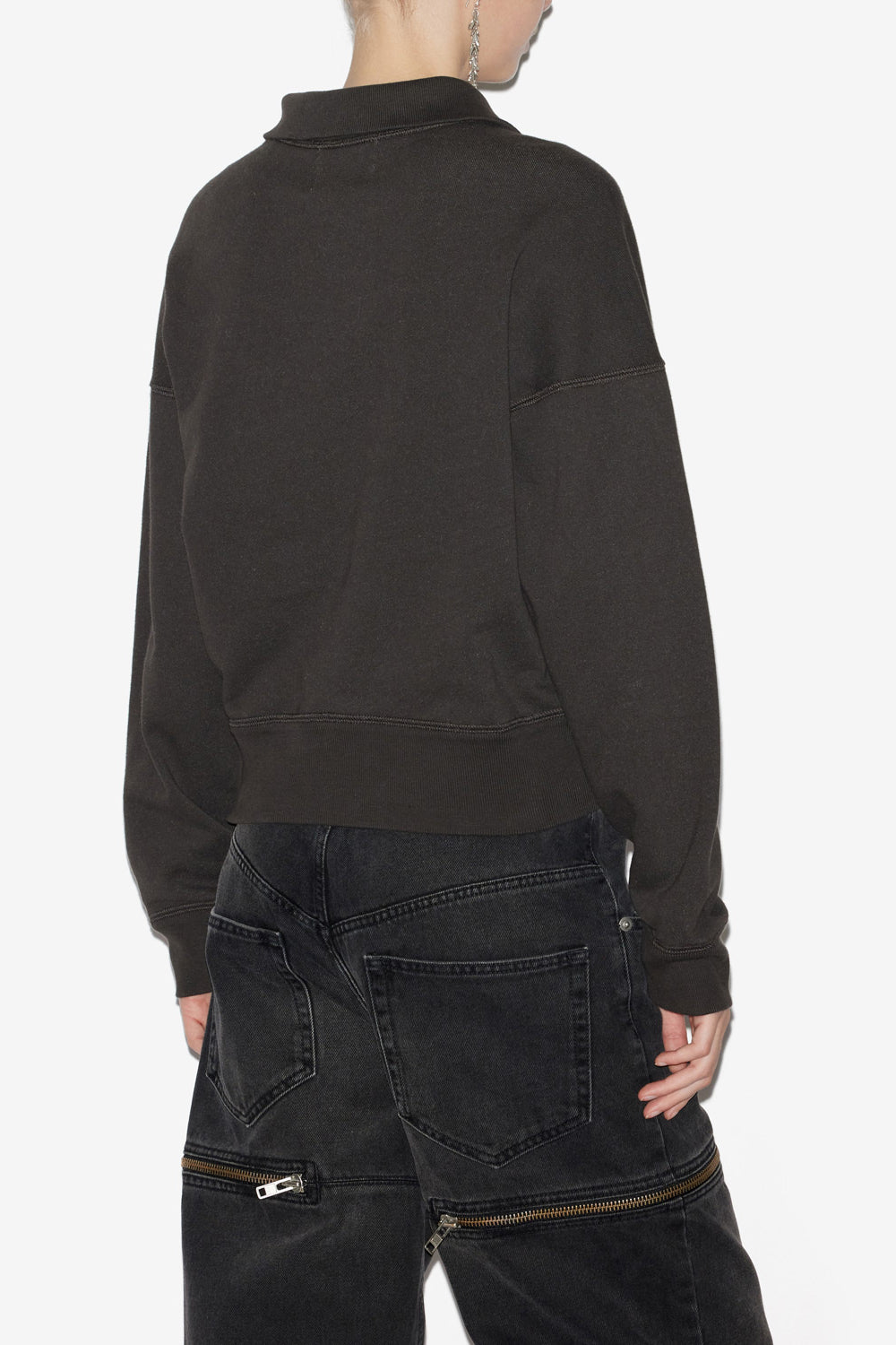 Sudadera corta ross de algodón con cuello alto - Negro lavado - Woman - 5