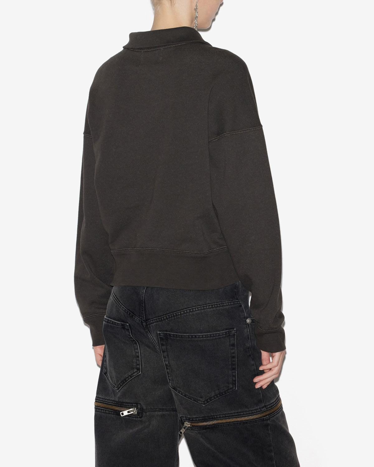 Sweatshirt ross court en coton à col montant - Noir délavé - Woman - 4