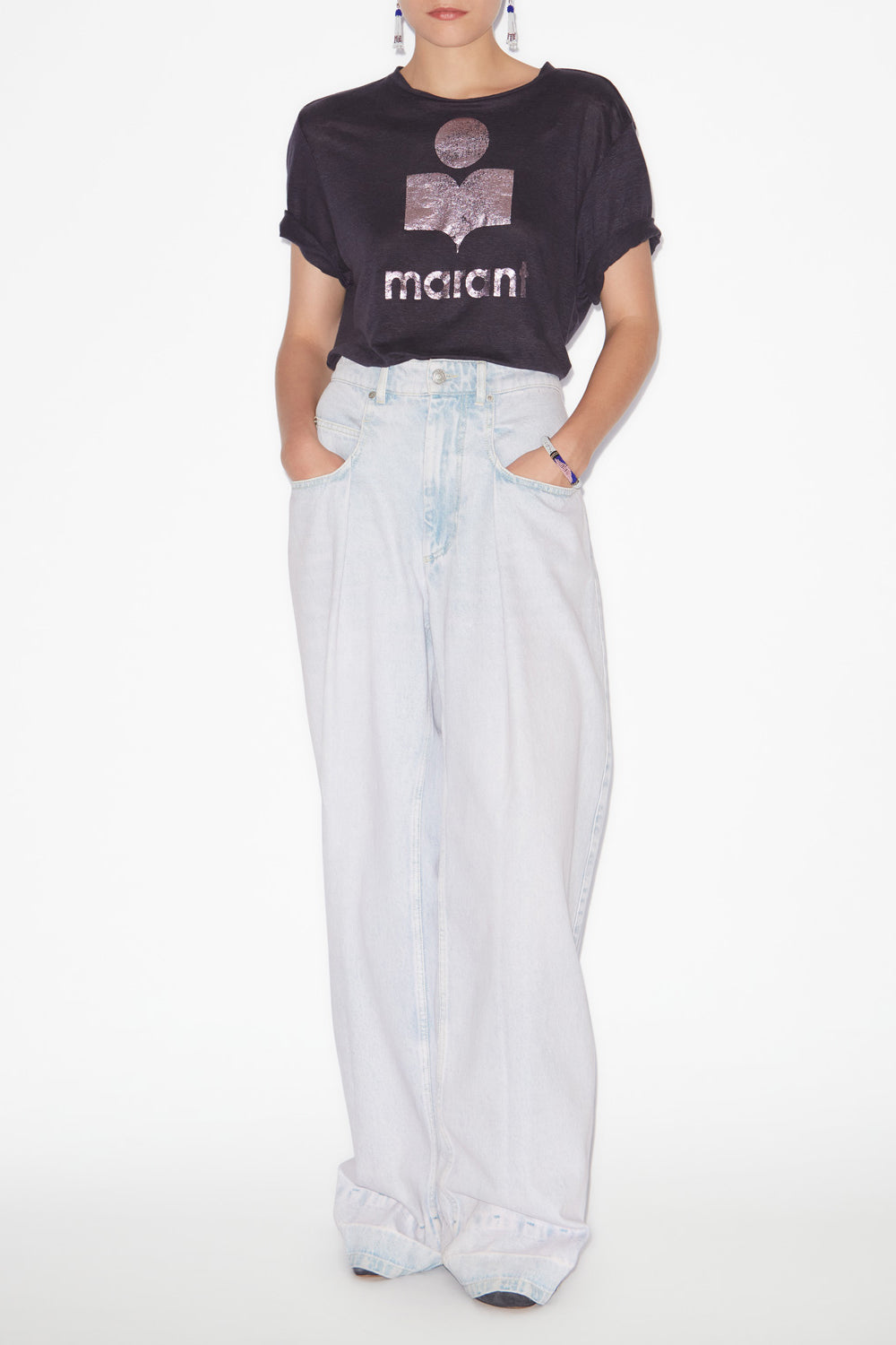 T-shirt con logo zewel in lino - Faded night/lilac - Woman - 2