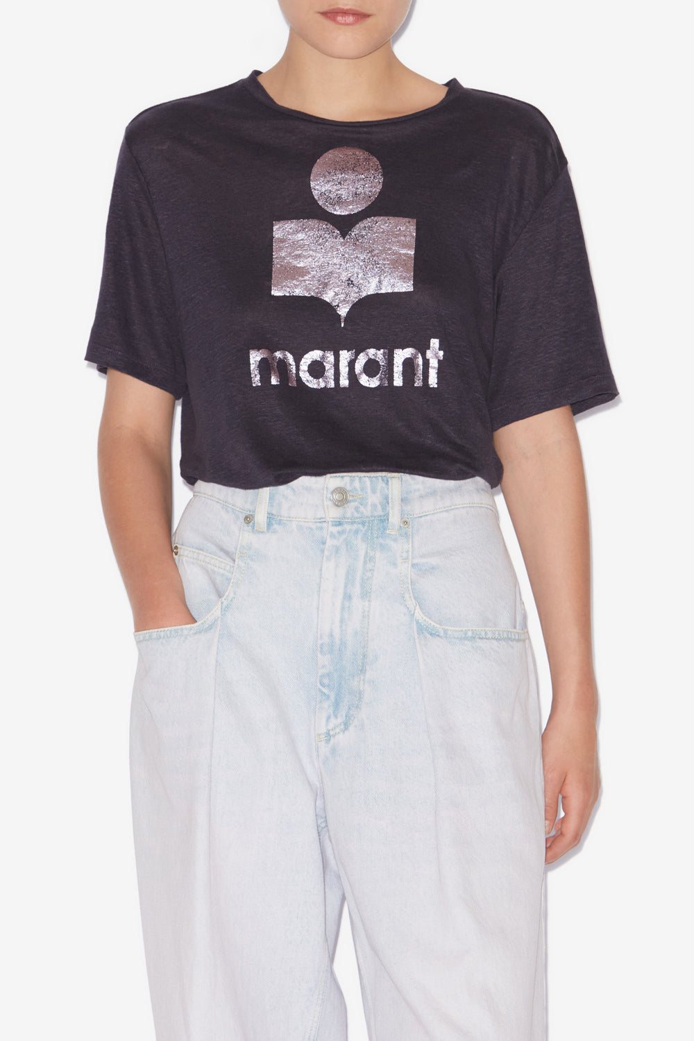 T-shirt con logo zewel in lino - Faded night/lilac - Woman - 4