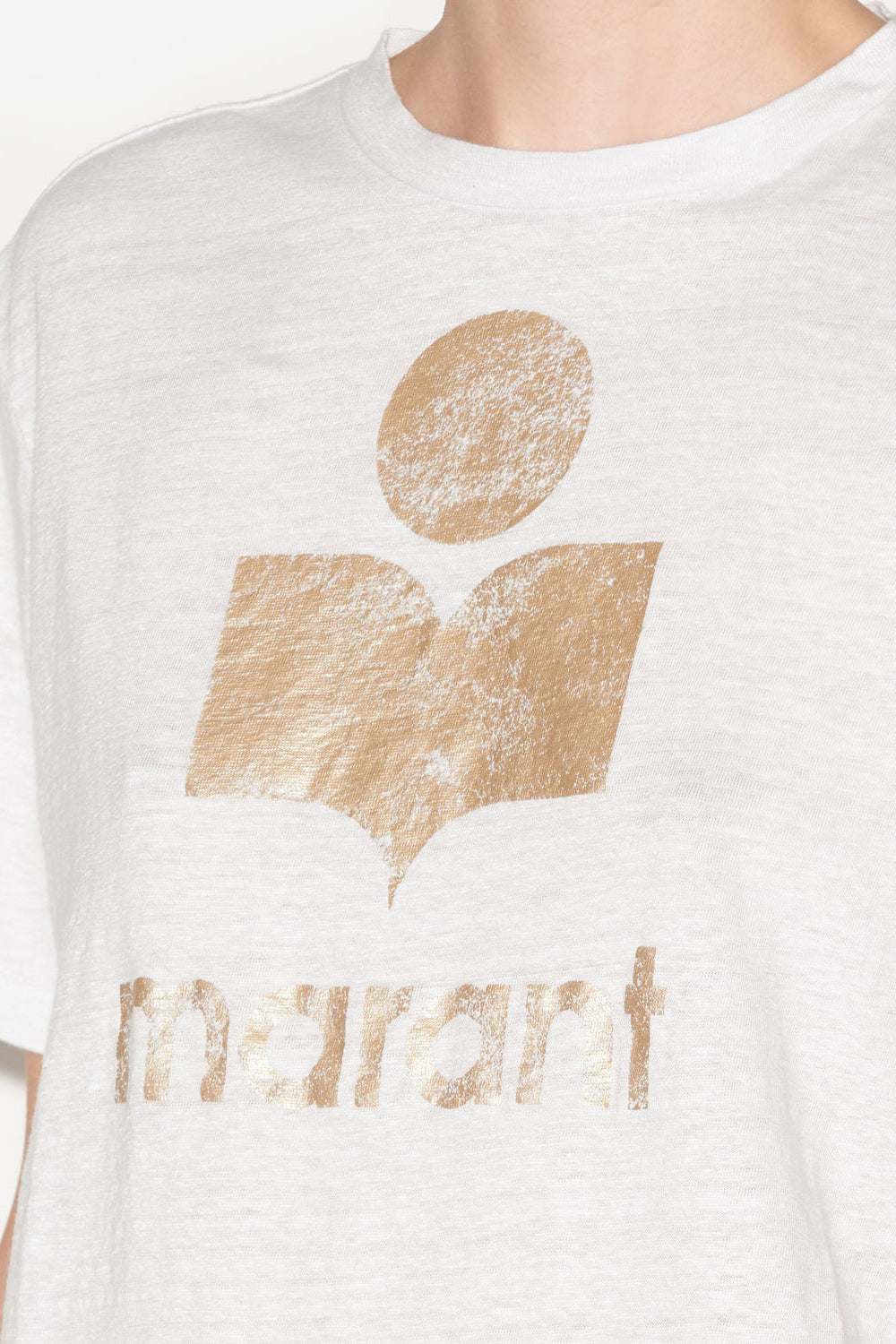Zewel linen t-shirt with logo - White-light gold - Woman - 3