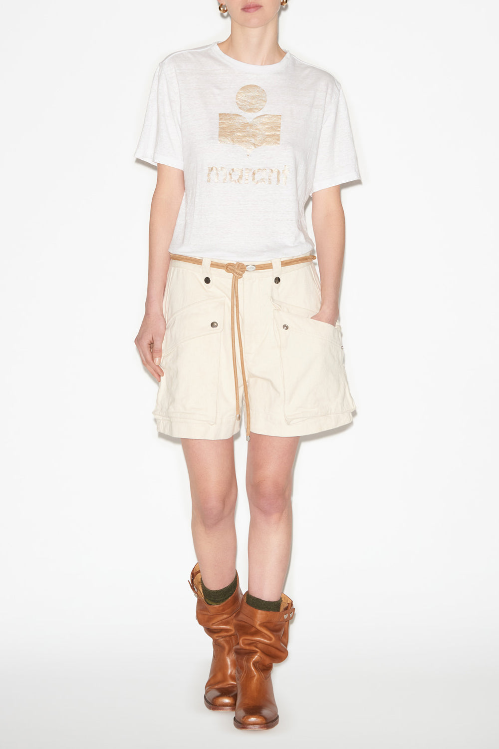 Zewel linen t-shirt with logo - White-light gold - Woman - 2