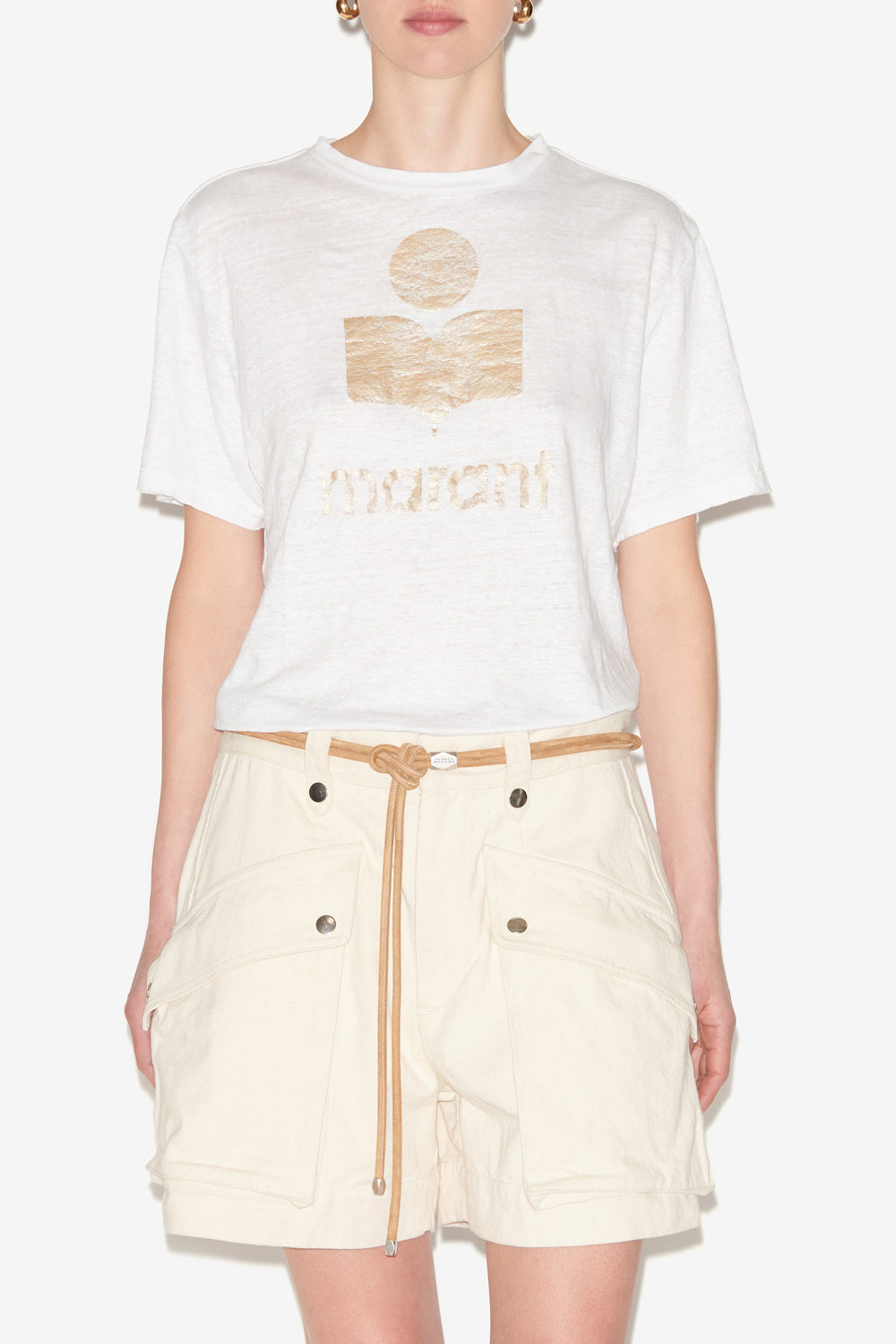 Zewel linen t-shirt with logo - White-light gold - Woman - 4