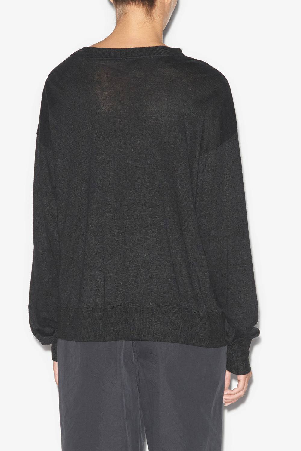 Klowia long-sleeve t-shirt in plain-colored linen - Black - Woman - 5