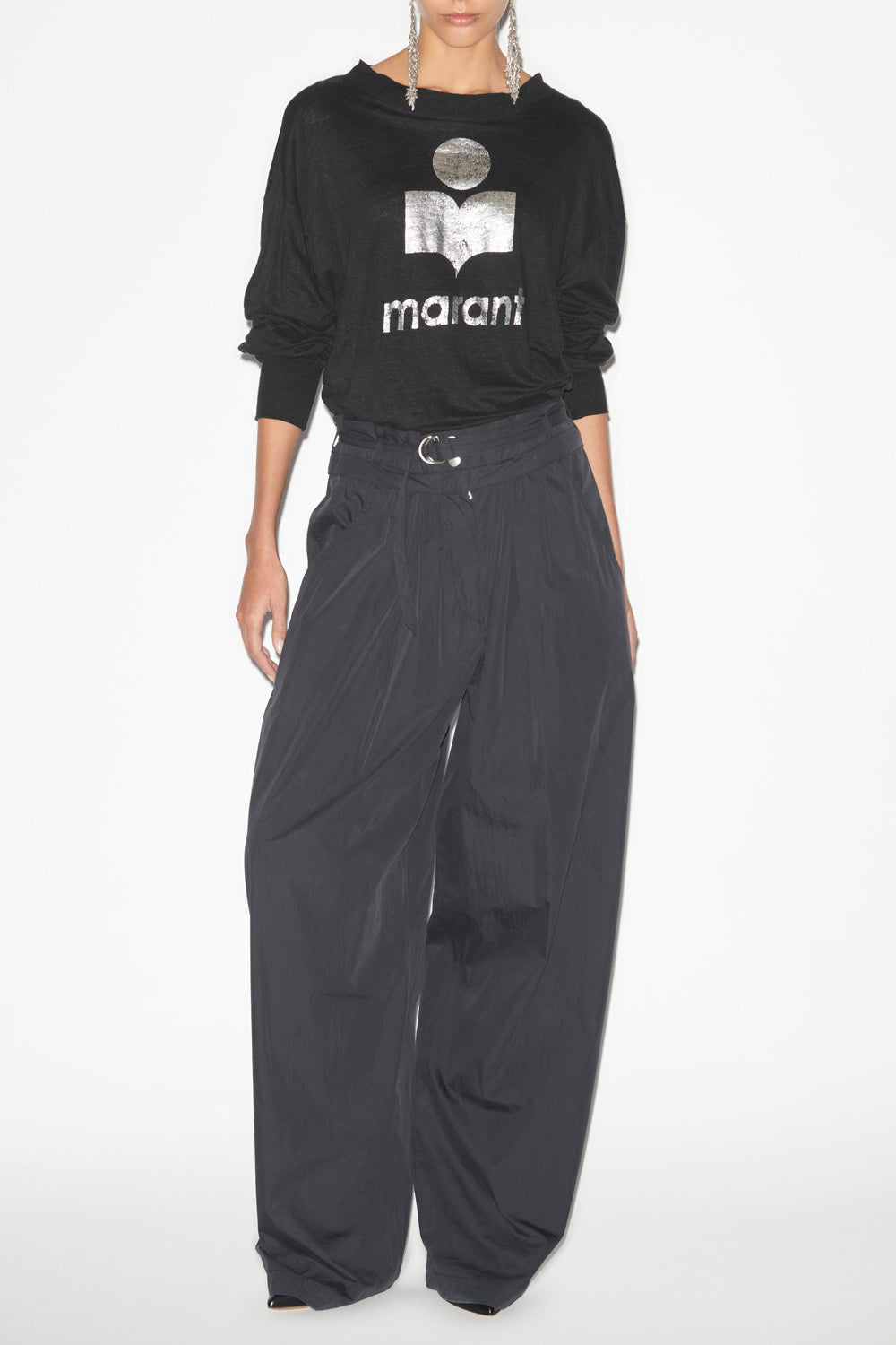 Klowia long-sleeve t-shirt in plain-colored linen - Black - Woman - 2