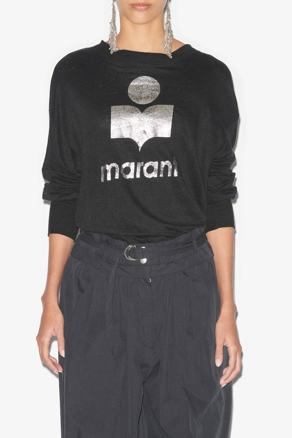 Klowia long-sleeve t-shirt in plain-colored linen - Black - Woman - 4