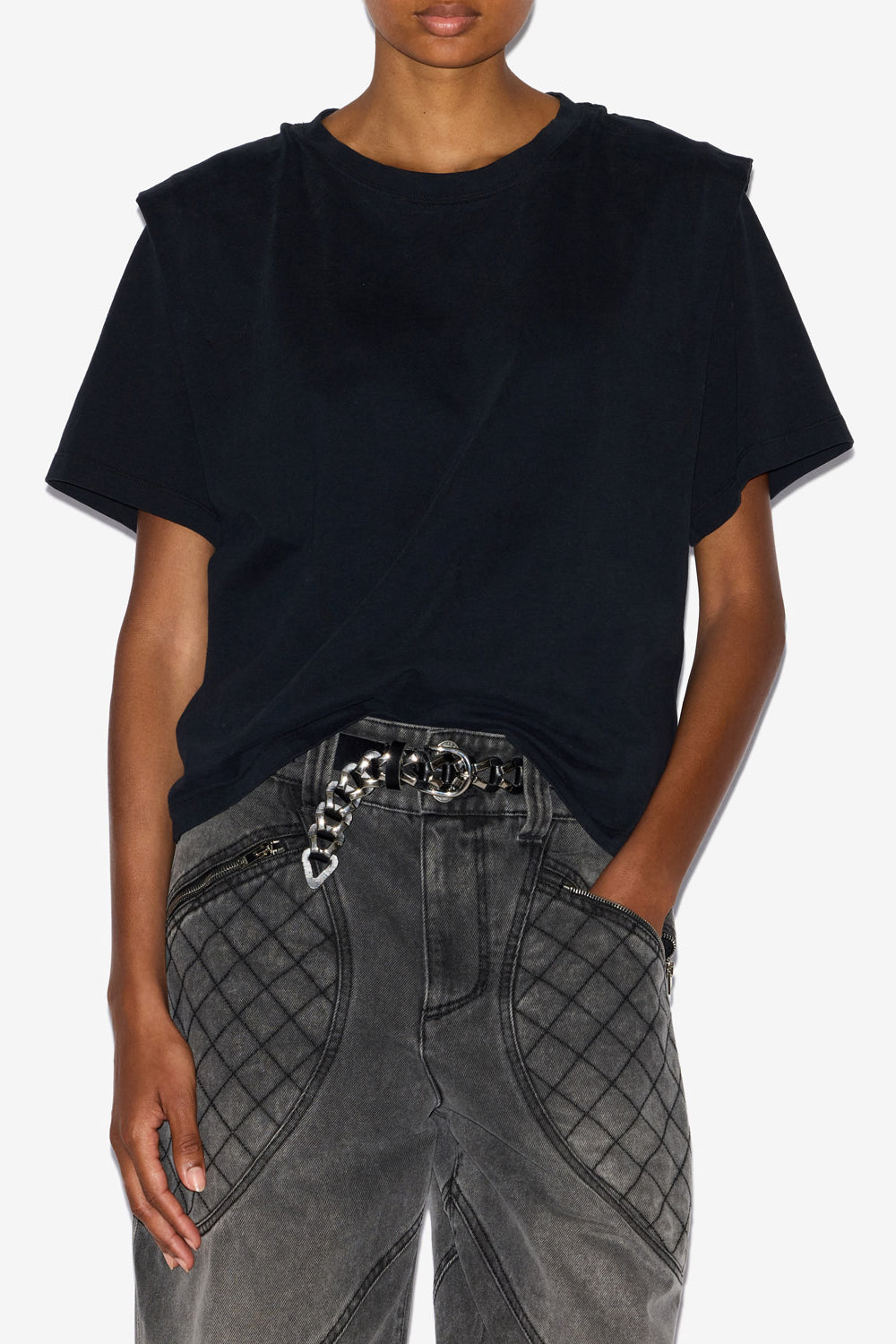 Zelitos 無地 コットン ショルダーパッド付き tシャツ - 黒 - Woman - 4