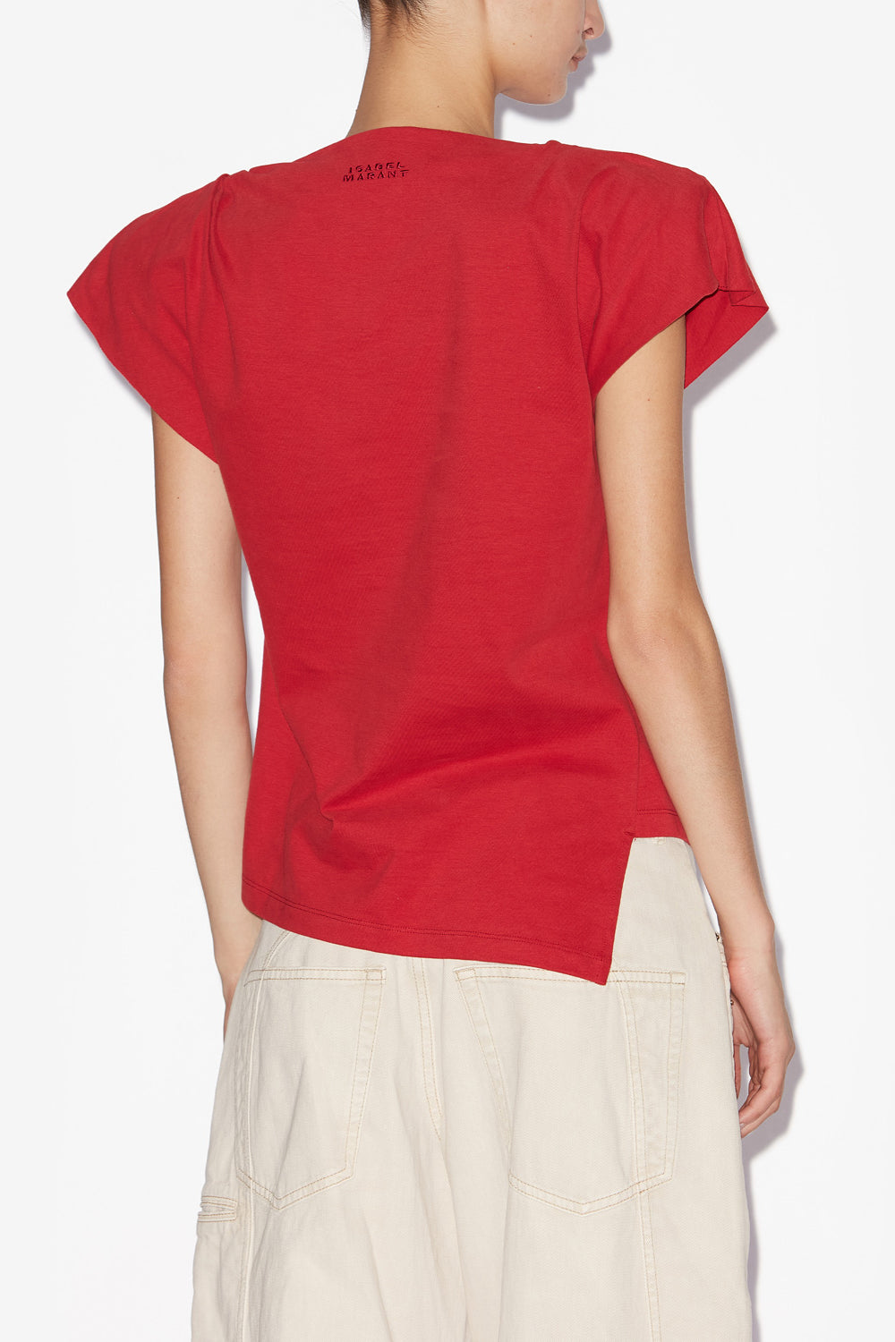 T-shirt asimmetrica sebani in cotone a tinta unita - Rosso - Woman - 5