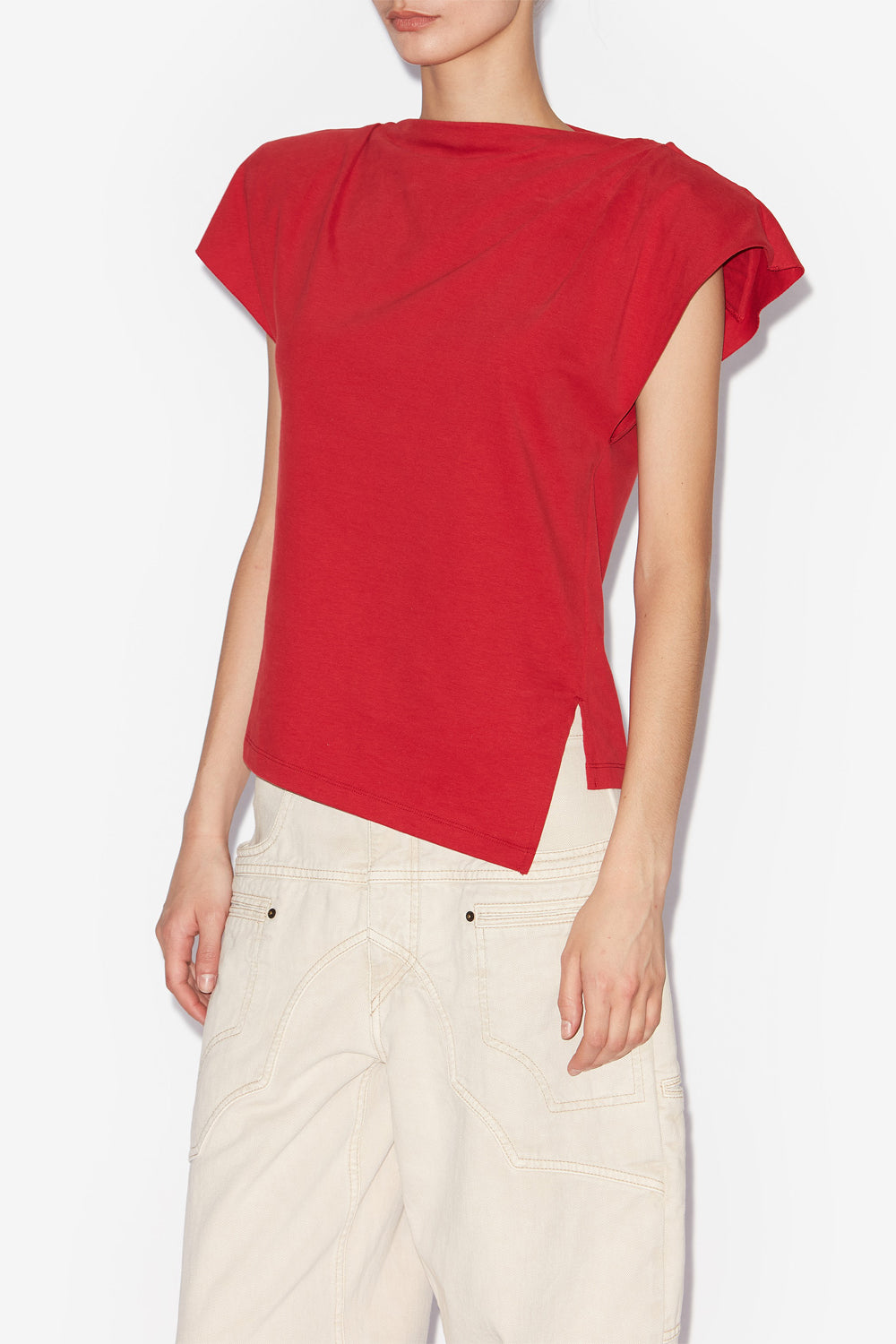 T-shirt asimmetrica sebani in cotone a tinta unita - Rosso - Woman - 4
