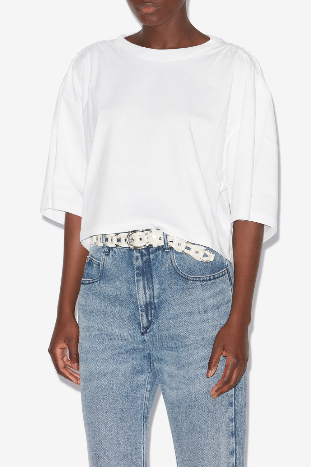 T-shirt laurea corta in cotone tinta unita - Bianco - Woman - 4