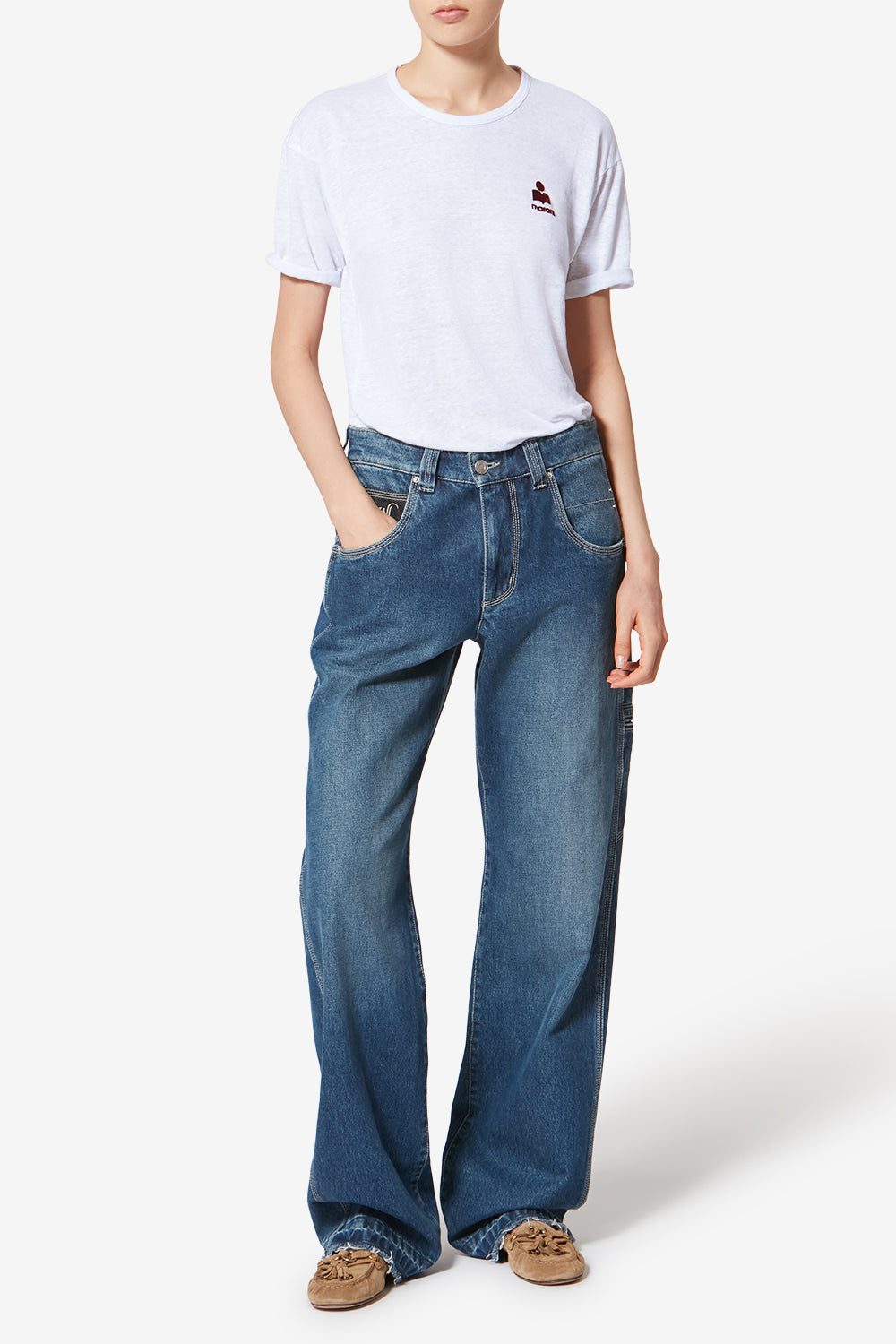 Koldia linen t-shirt with logo - White-burgundy - Woman - 2