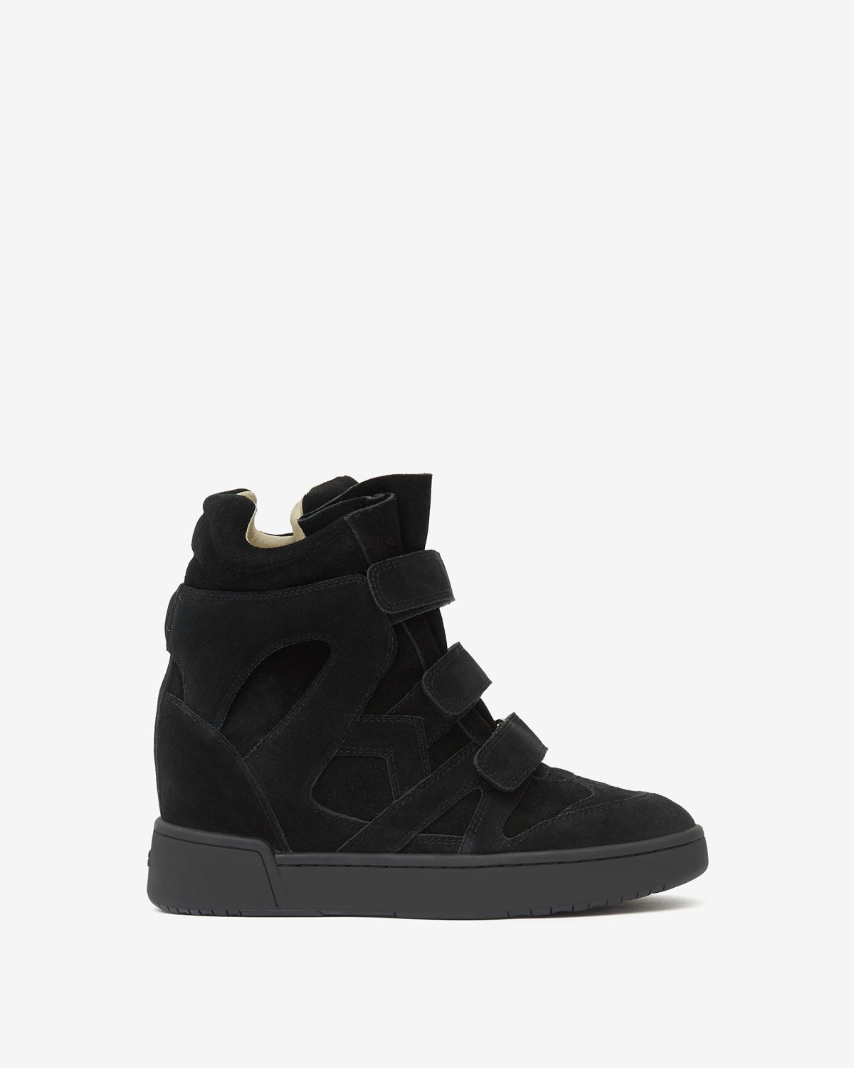 Zapatillas altas de piel con cuña - Negro - Woman - 1