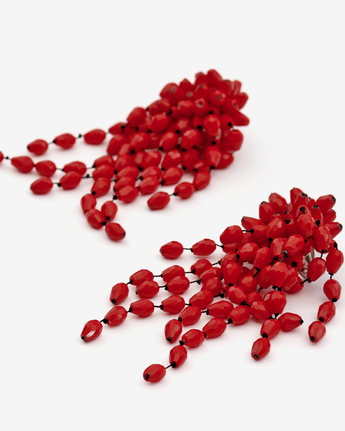 Hanabi beaded pendant earrings - Red-silver - Woman - 3