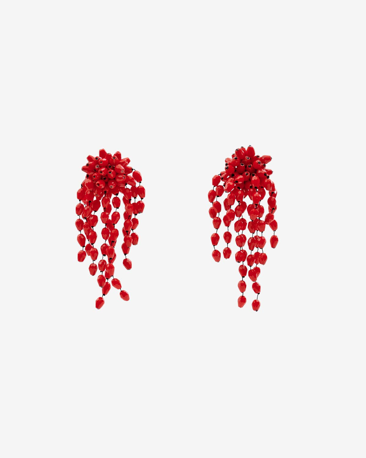 Hanabi beaded pendant earrings - Red-silver - Woman - 1