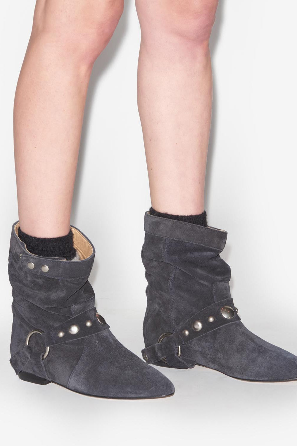Stania flat-heeled boots in suede calfskin leather - Black - Woman - 5