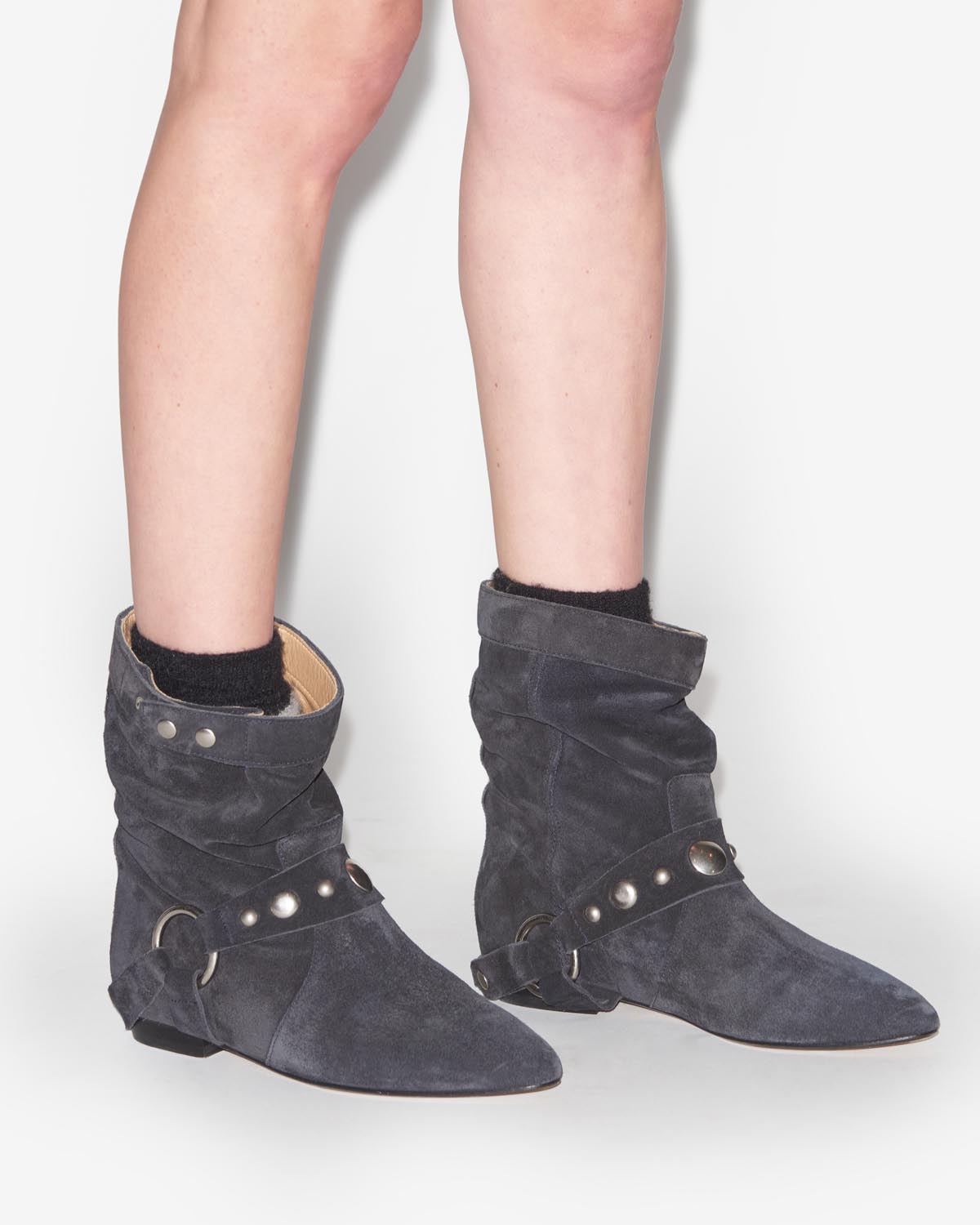 Stania flat-heeled boots in suede calfskin leather - Black - Woman - 5