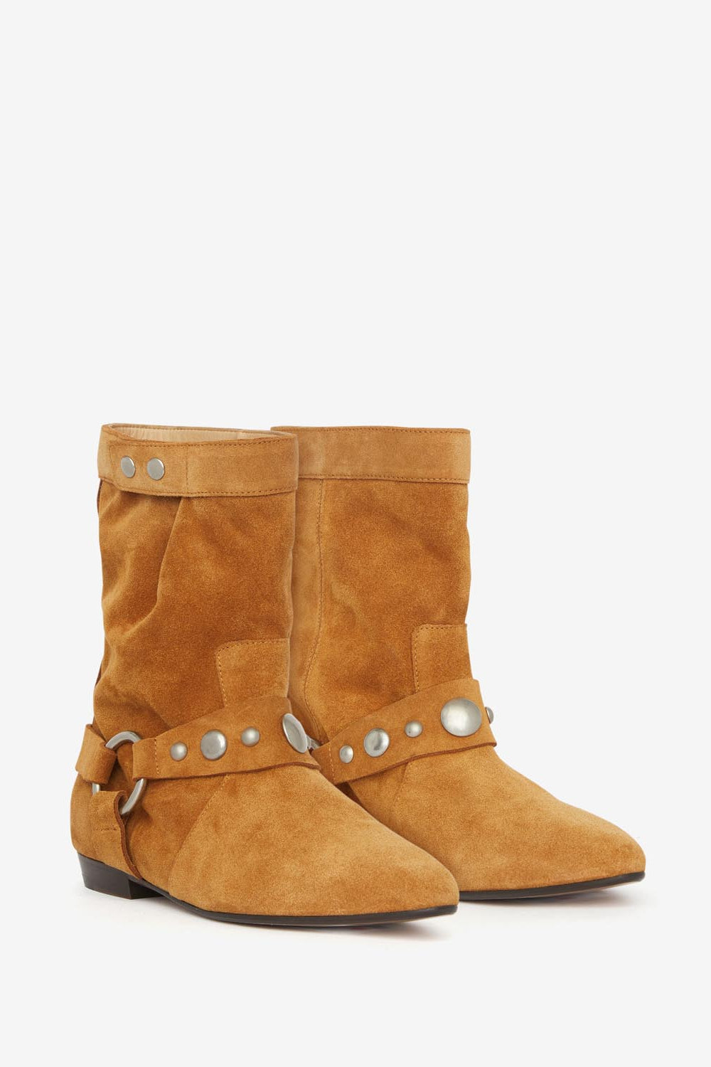 Botas bajas planas de piel de ante de becerro stania - Cognac - Woman - 3