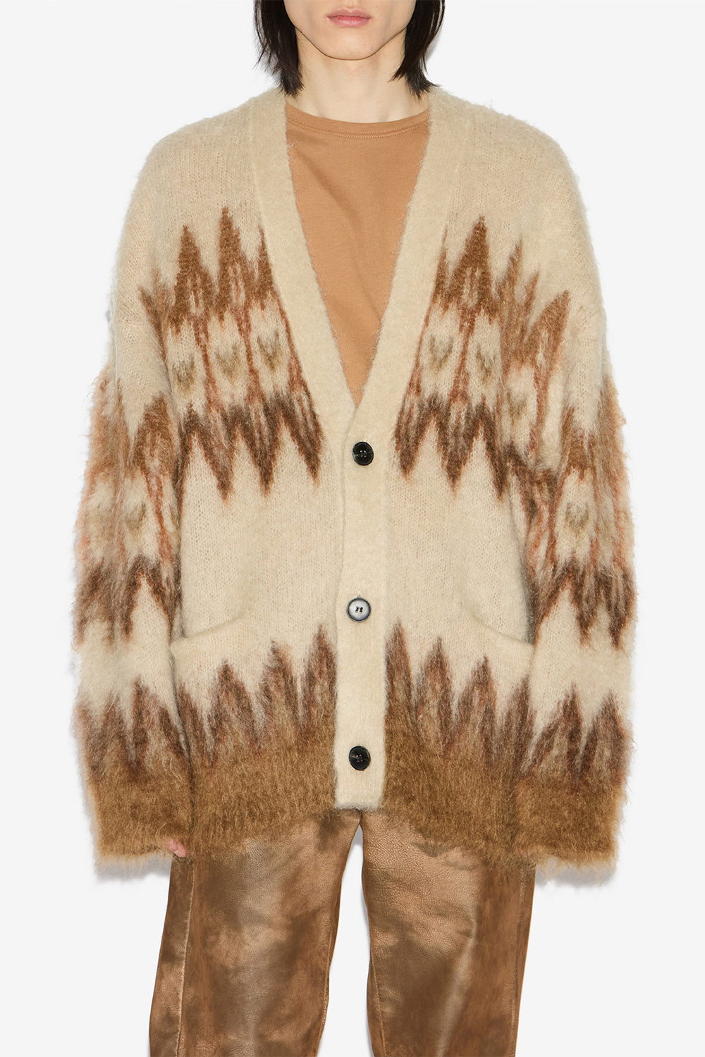 Cárdigan nielson de mohair con motivos fair island - Naranja - Man - 4