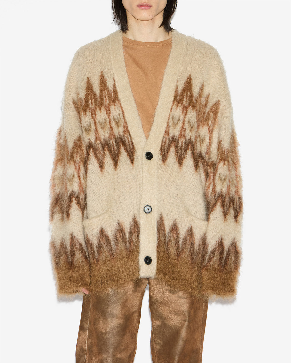 Nielson mohair fair isle pattern cardigan - Orange - Man - 3