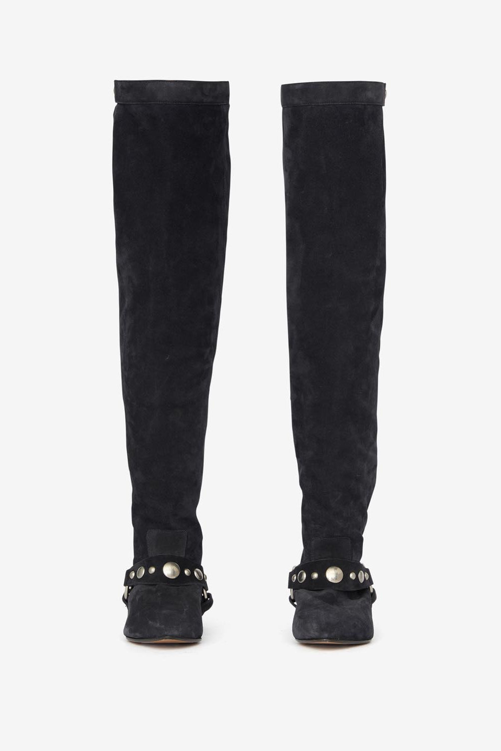 Cuissardes plates en cuir de veau velours selize - Noir délavé - Woman - 4