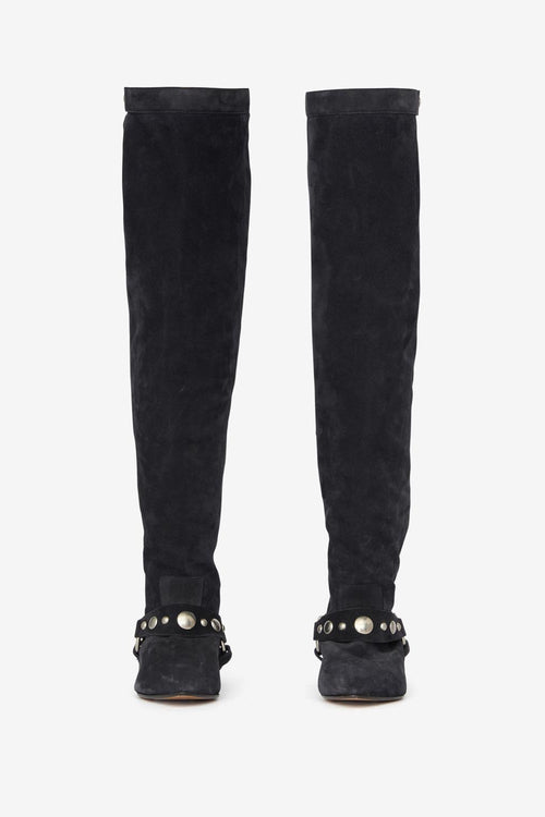 Flache overknee-stiefel selize aus kalbs-veloursleder - Schwarz gewaschen - Woman