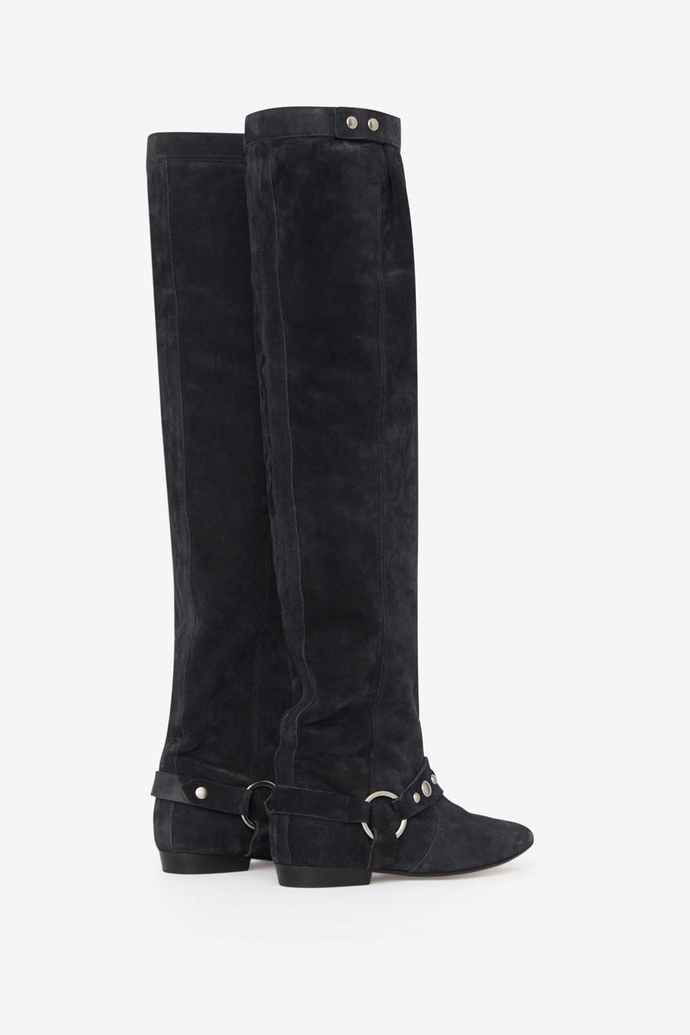 Cuissardes plates en cuir de veau velours selize - Noir délavé - Woman - 2