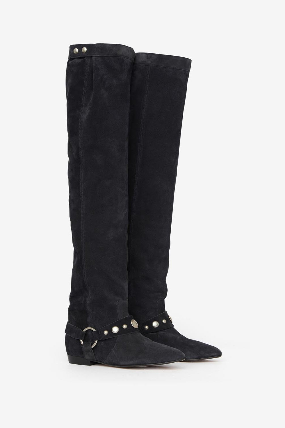 Cuissardes plates en cuir de veau velours selize - Noir délavé - Woman - 3