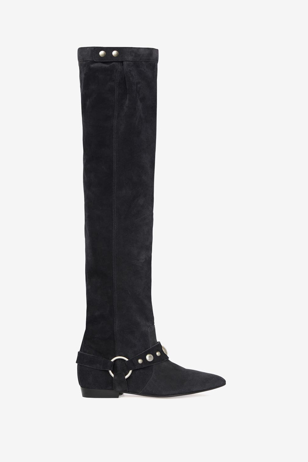 Cuissardes plates en cuir de veau velours selize - Noir délavé - Woman - 1