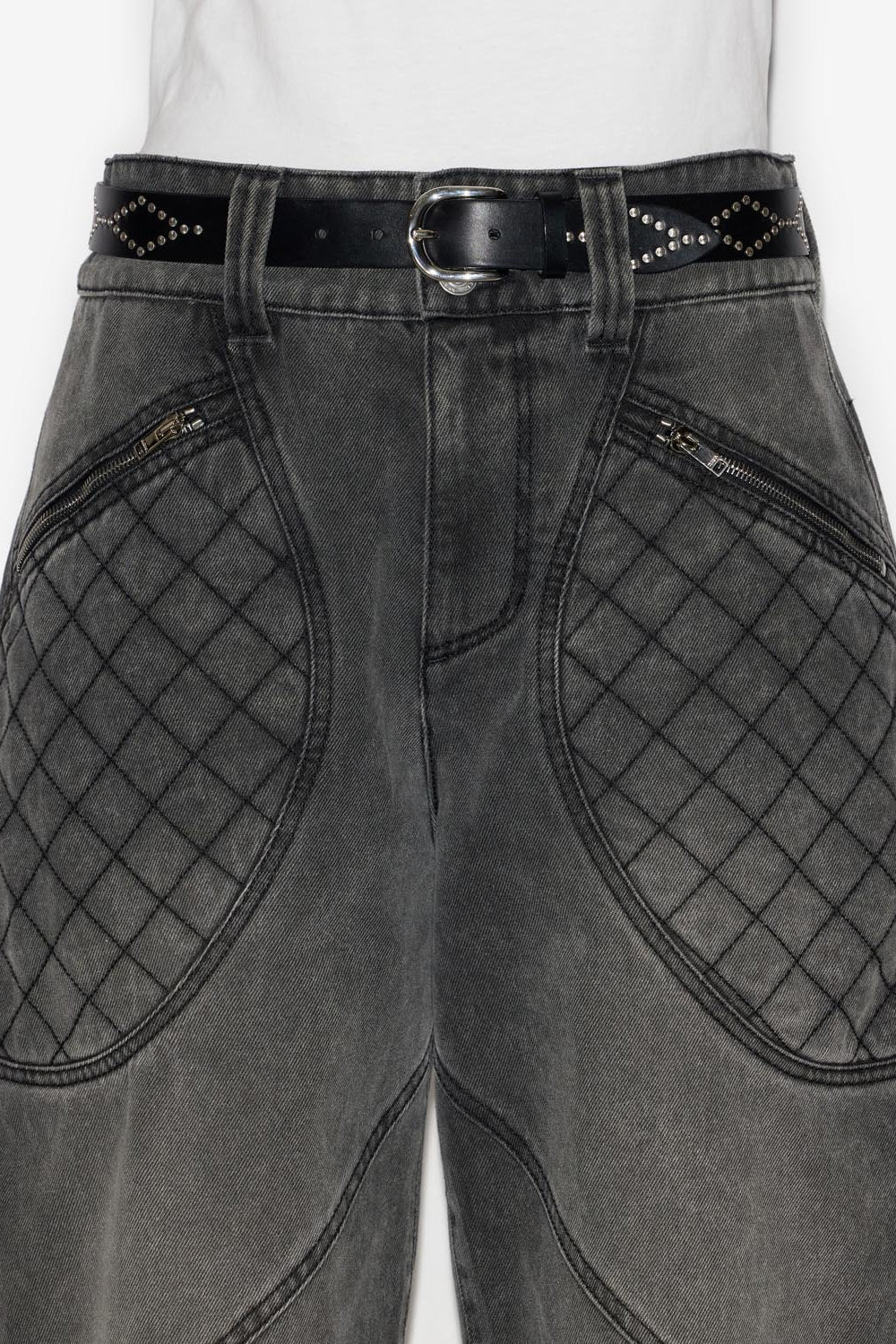 Liliana studded leather belt - Black and silver - Woman - 4