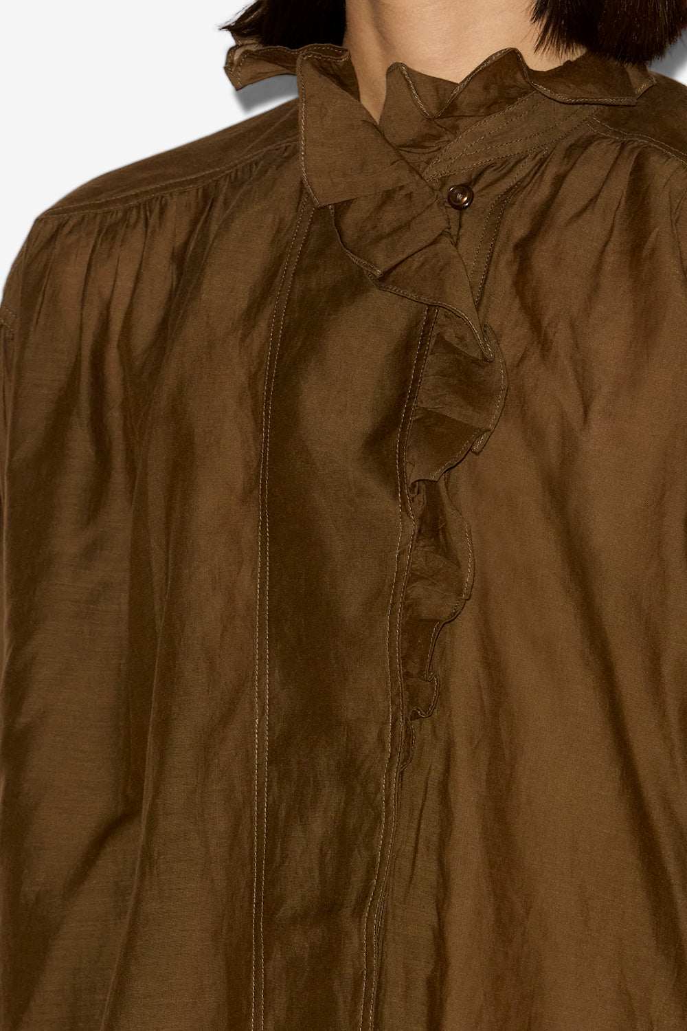 Top pamias con volant - Dark khaki - Woman - 3