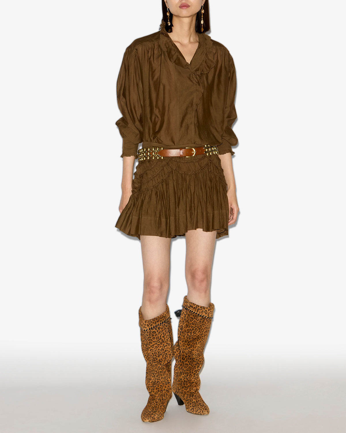 Top pamias con volantes - Dark khaki - Woman - 1