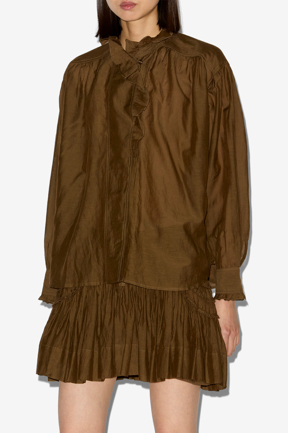 Top pamias con volant - Dark khaki - Woman - 4