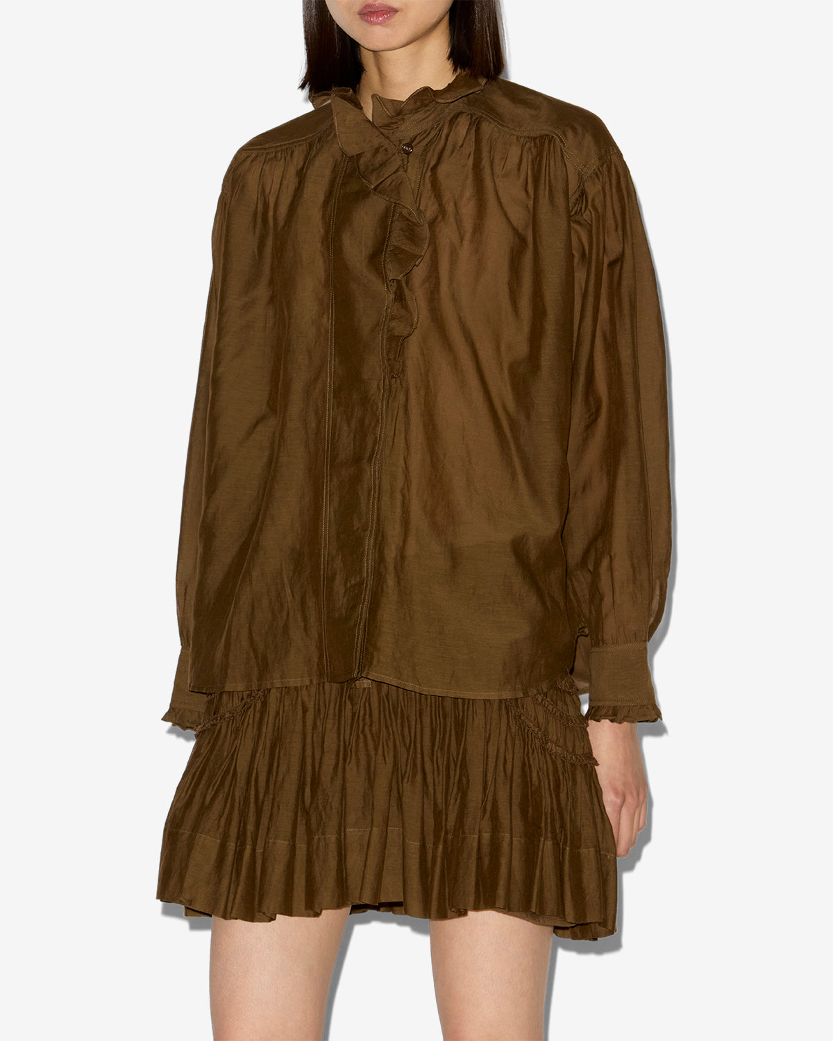 Top pamias con volantes - Dark khaki - Woman - 3